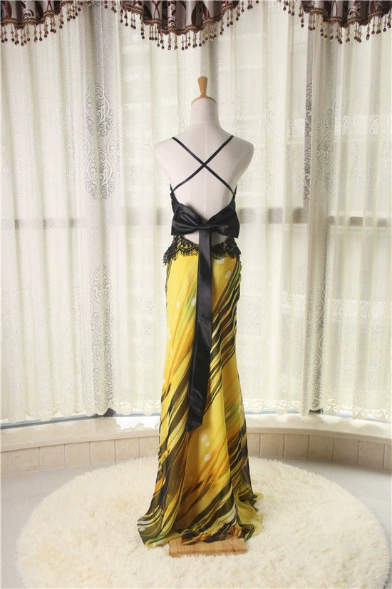 Printed backless chiffon maxi dress