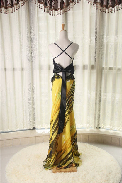 Printed backless chiffon maxi dress