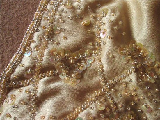 Gold brocade beaded suspender fishtail maxi skirt