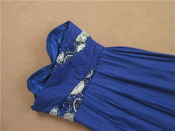 Blue chiffon tube top slim beaded maxi dress