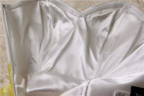 Yellow chiffon strapless mini dress