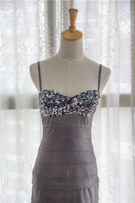 Gray sequined hip-hugging slip dress