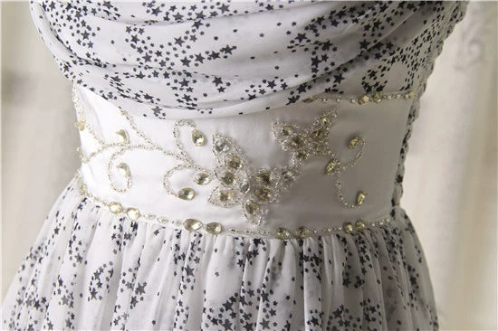 White star print composite silk chiffon bohemian beading maxi dress