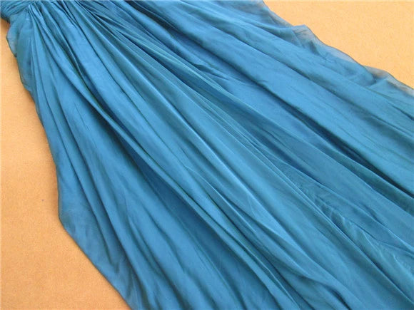 Blue chiffon tube top with large diamond buckle maxi dress