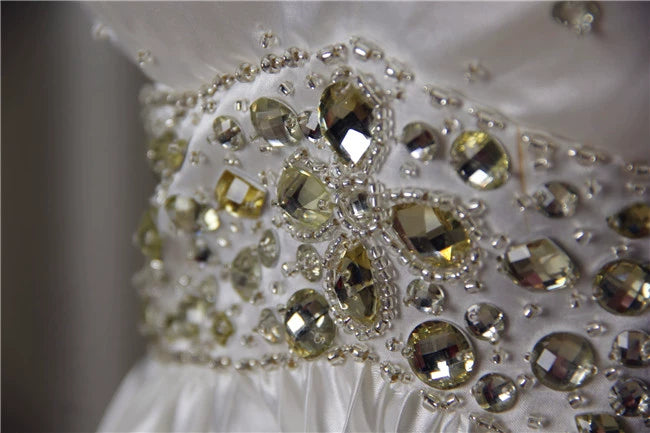 White pleated satin beading mini dress