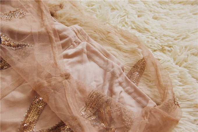 Lotus color sequined organza beaded mini dress