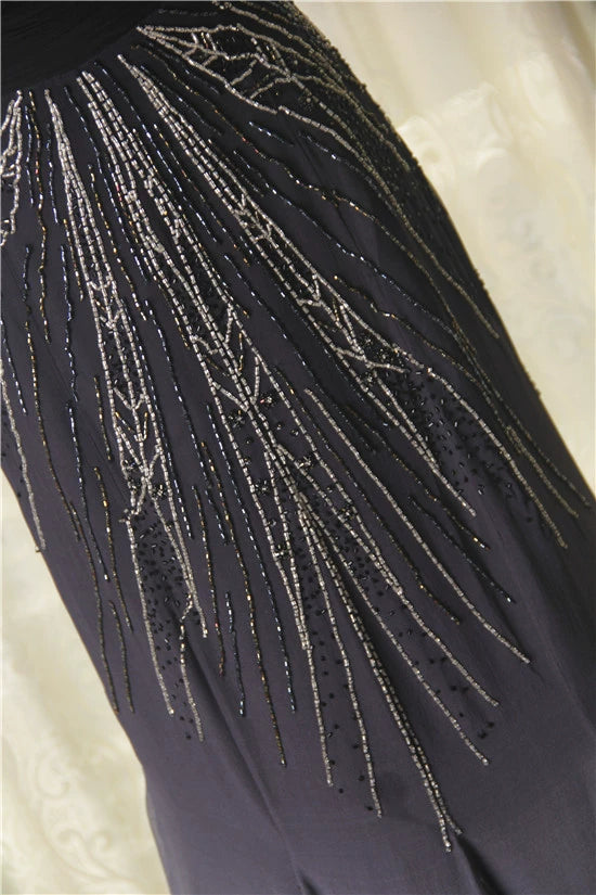 Fishtail Strapless Silk Evening Long Dress in black