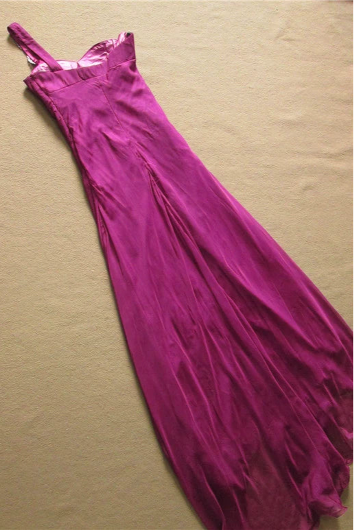 Purple one-shoulder chiffon flower maxi dress