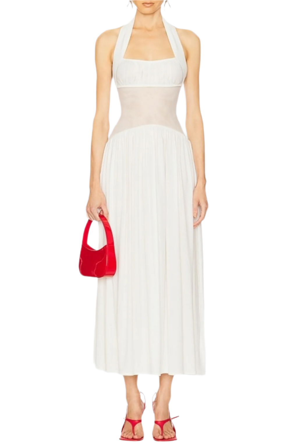 Tameron Halter Mesh Ruffle Maxi Dress