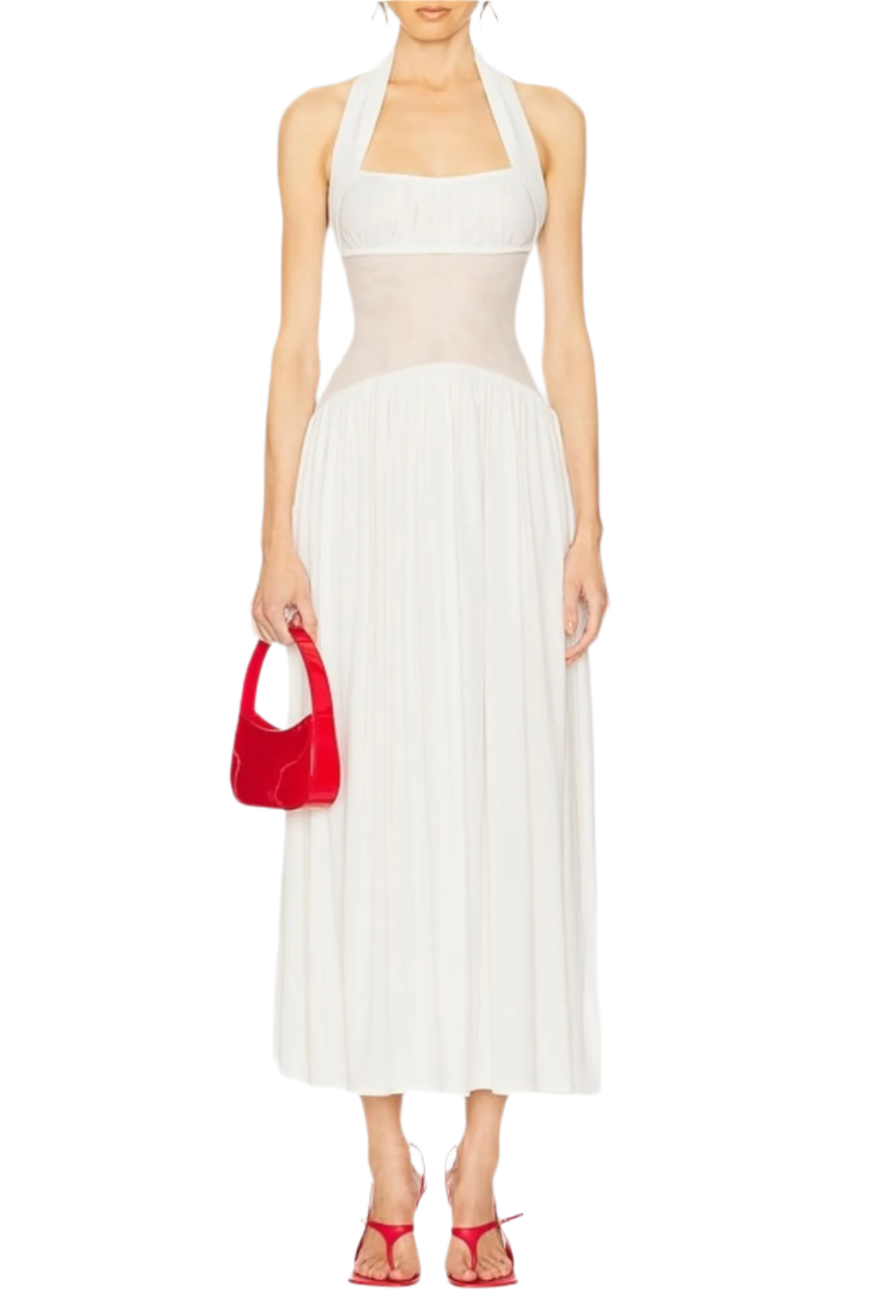 Tameron Halter Mesh Ruffle Maxi Dress