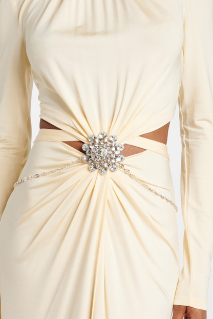 Trisa Crystal Embellished Cutout Maxi Dress - Yellow