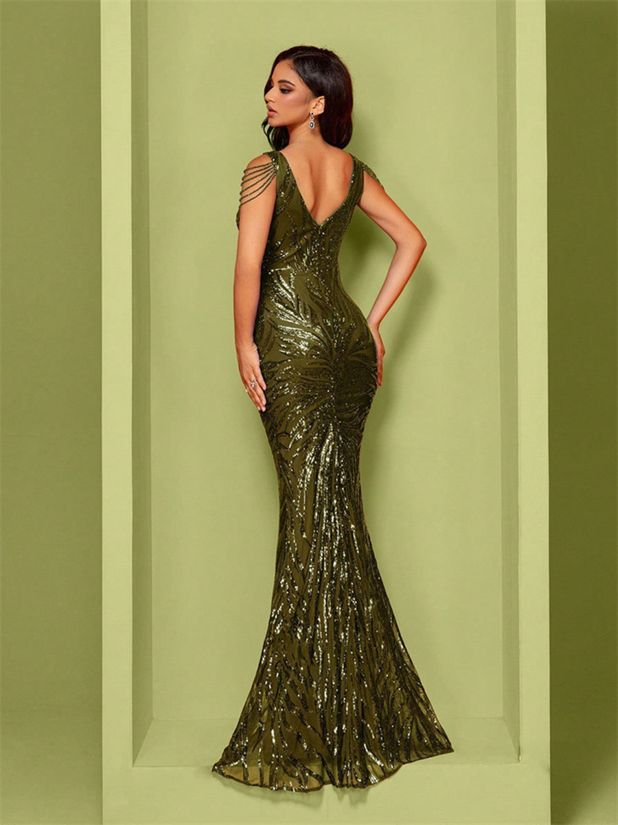 Green Sequin Chain Mermaid Cocktail Dress