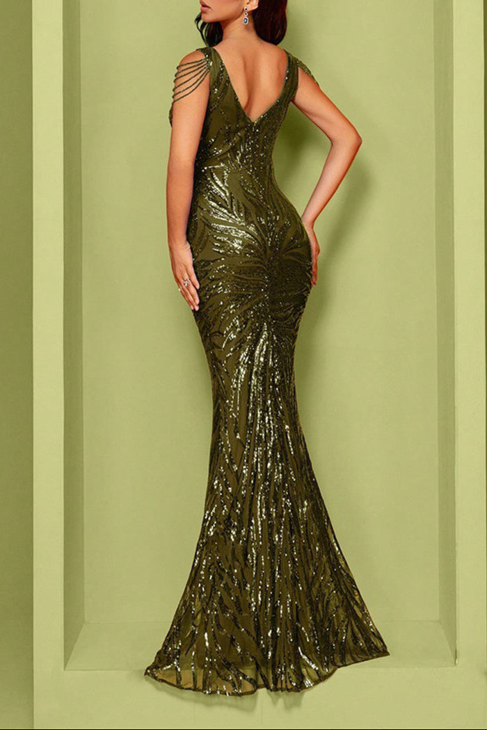 Green Sequin Chain Mermaid Cocktail Dress