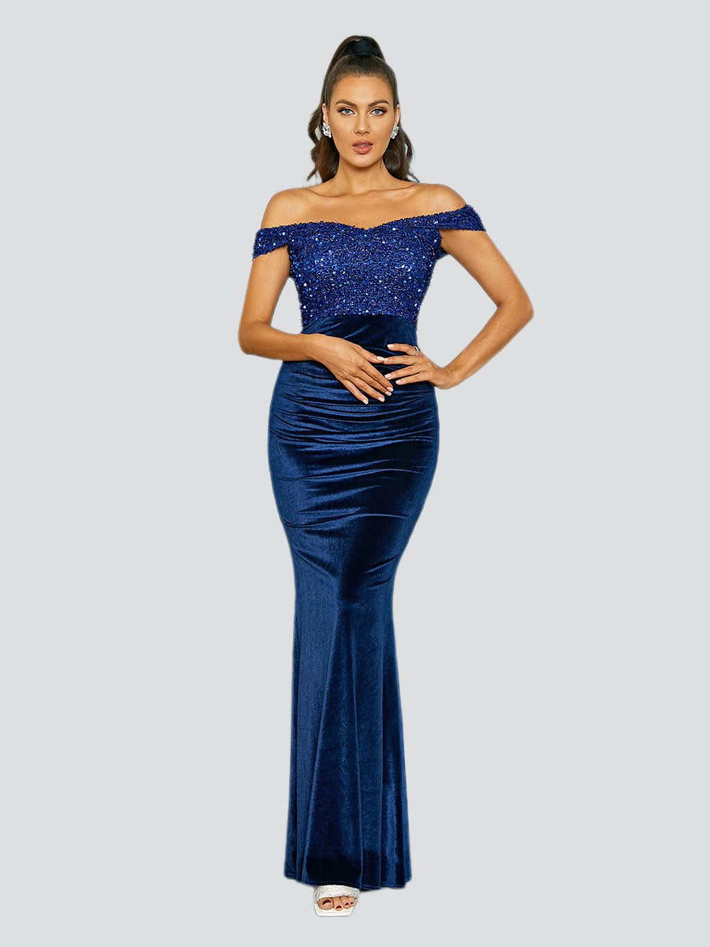 Off Shoulder Velvet Mermaid Cocktail Dress