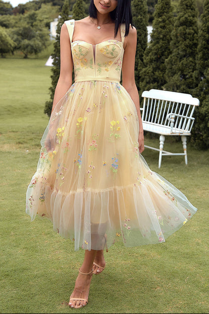Champagne Long Prom Dress with Embroidery