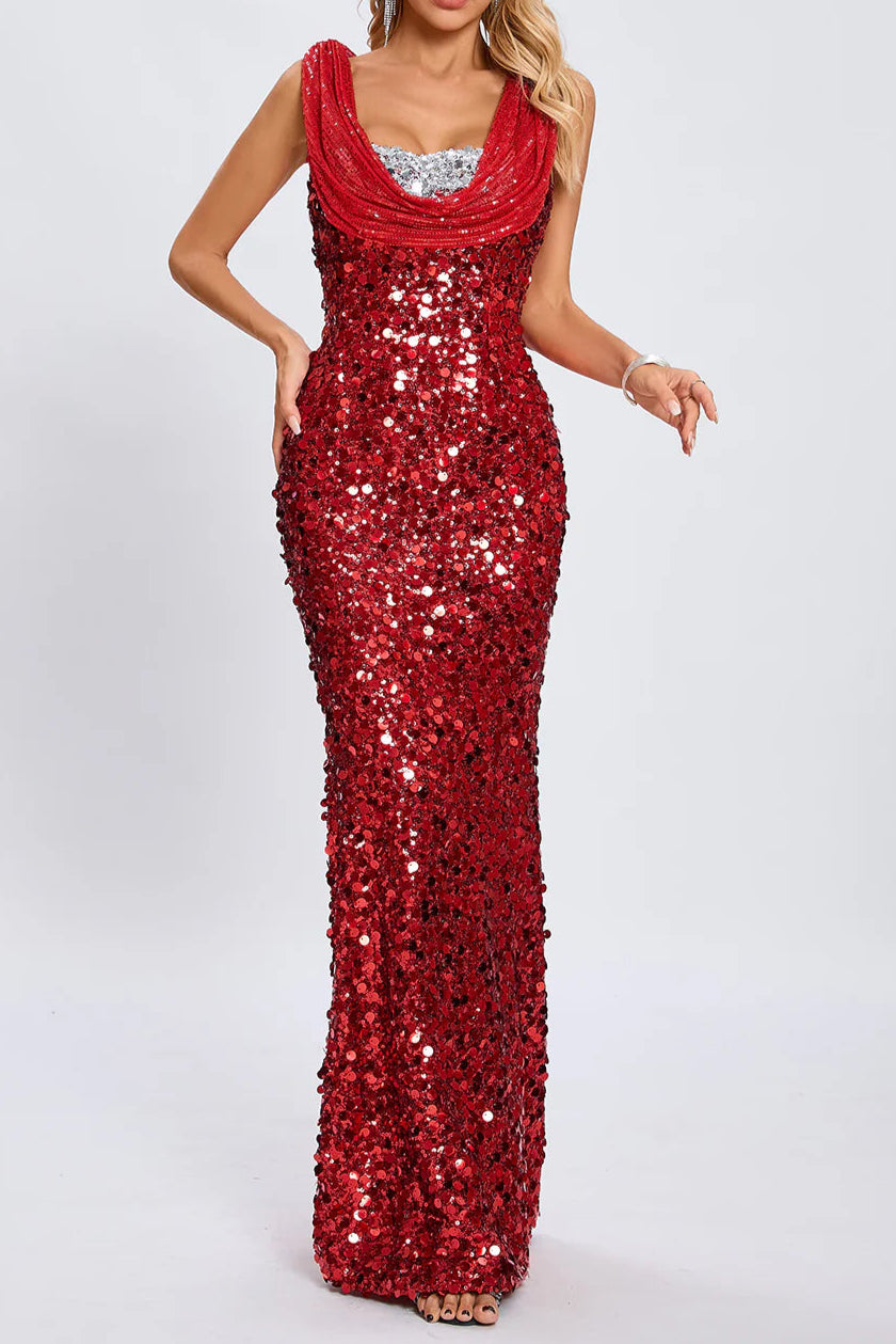 sleeveless sequin maxi dress in red