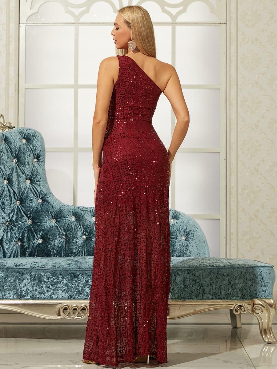 One Shoulder Sequins Maxi Prom Dress