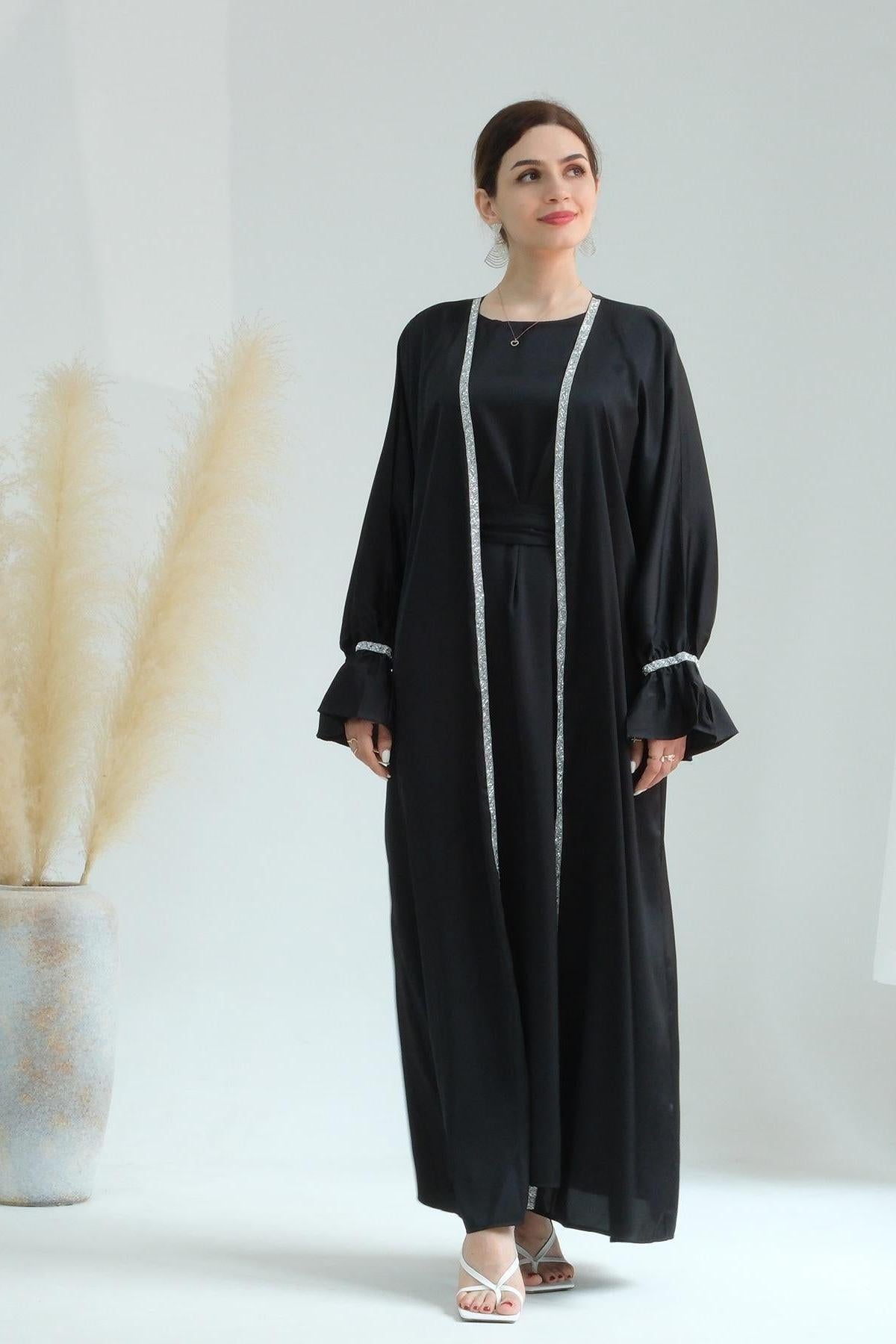 Beaded Trumpet Sleeve Robe and Sleeveless Skirt with Inside Two-piece Suit