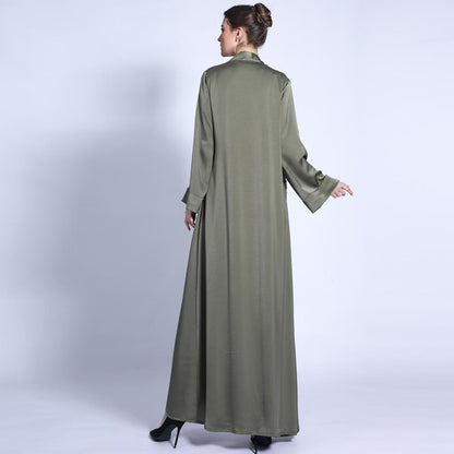 Solid Color Wide Cuff Cardigan Lace-up Dress