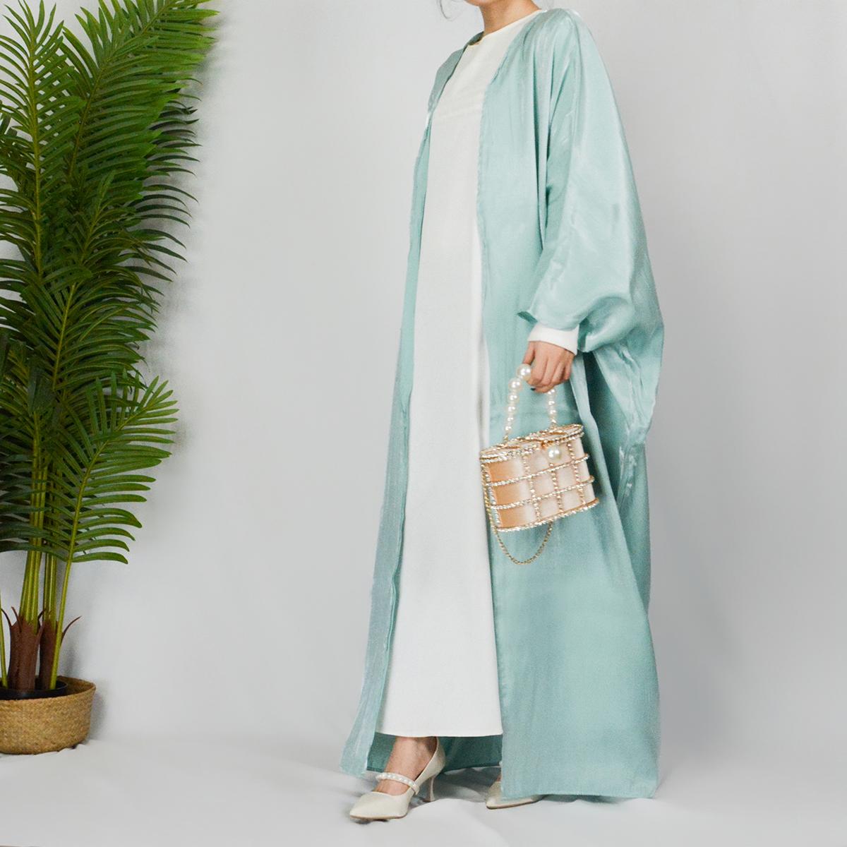 Muslim Fashion Shiny Silk Bat Sleeves Robe