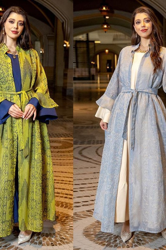 2 Pcs Suit Middle East Evening Dress Cross-border Muslim Lady Lotus Leaf Sleeve New Dress Abaya Robe