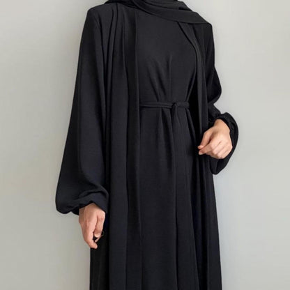 3pcs Cardigan+without  Sleeves Inner Dress+Hijab
