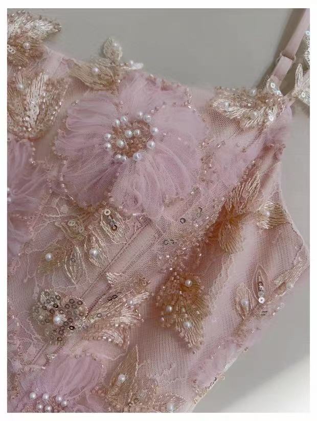 Opala Sleeveless Flowers Diamond Tassels Maxi Dress