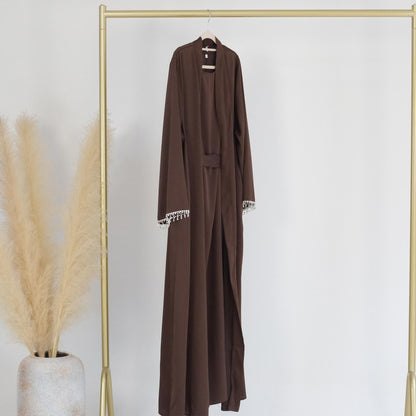 1pcs Solid Color Beaded Cardigan Robe
