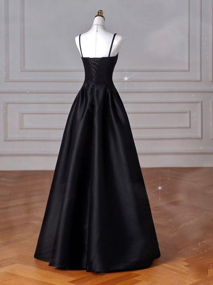 A-Line Neck Satin Black Dress