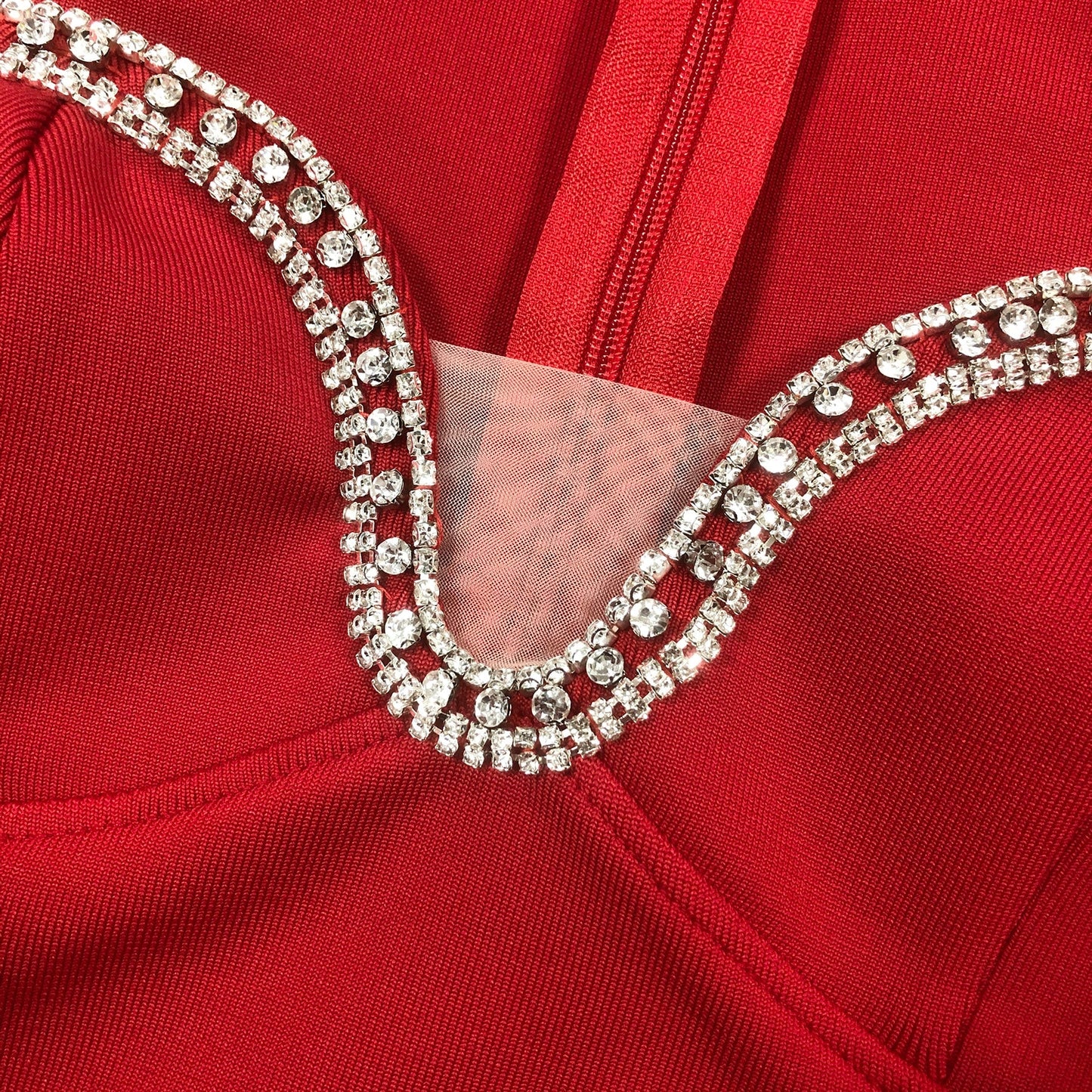 sylvia crystal embellished long sleeve maxi dress in red