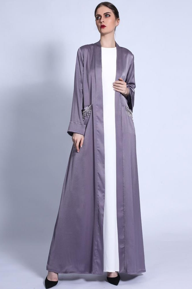 Solid Color Wide Cuff Cardigan Lace-up Dress