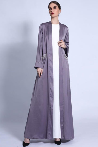 Solid Color Wide Cuff Cardigan Lace-up Dress