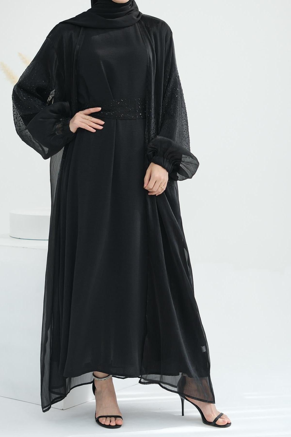 3 Pcs Set Cardigan+Inner Dress+Hijab