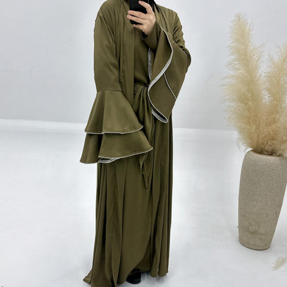 3pcs Set Satin Cardigan+Inner Dress+Special Belt