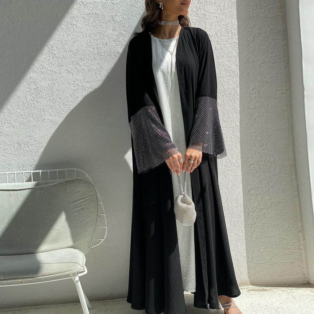 Abaya Muslim Elastic Diamond Mesh Robe