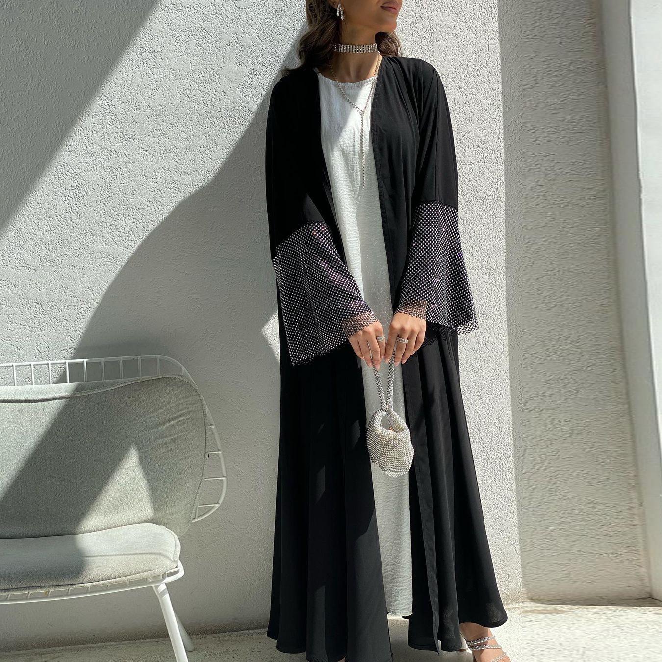 Abaya Muslim Elastic Diamond Mesh Robe