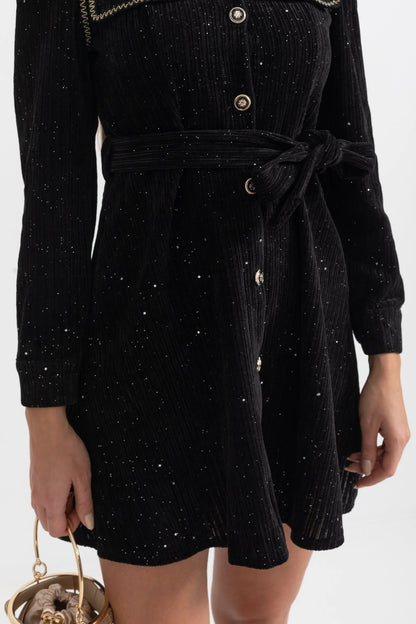 venus black Contrasting Stitching Detail Ribbed Dress