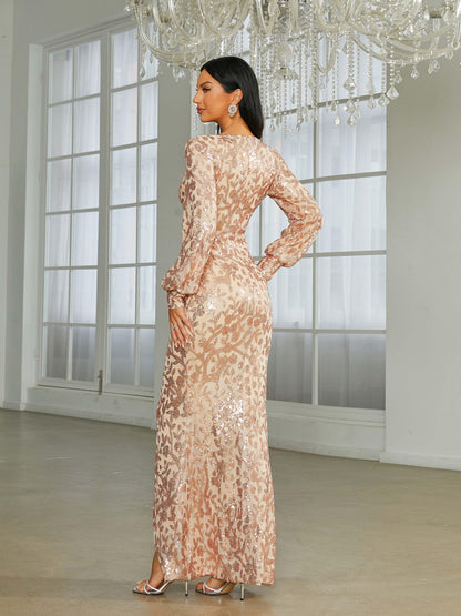 V-neck Split Sequin Wedding Guest Dress
