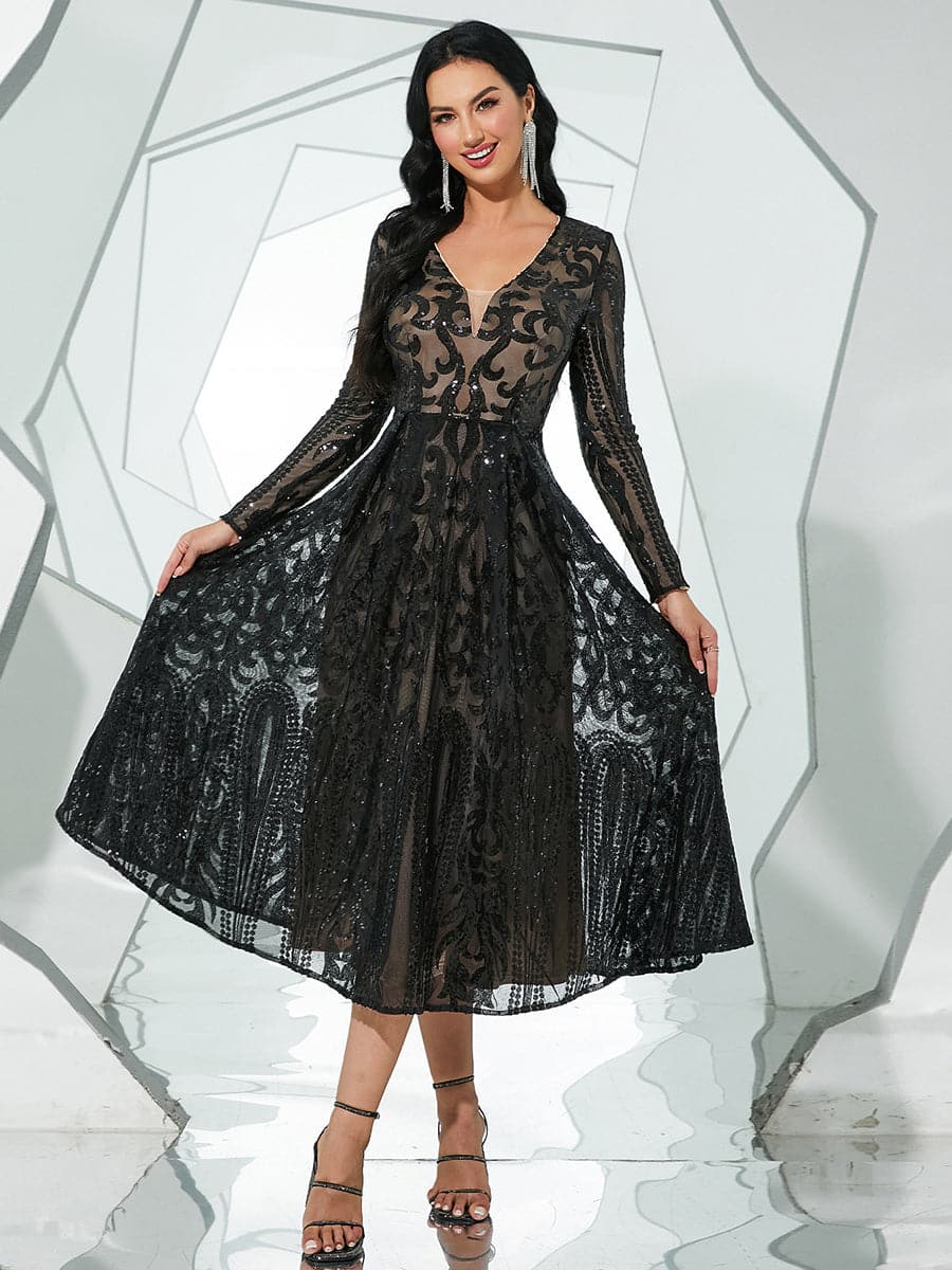 A-Line Tulle Black Midi Dress