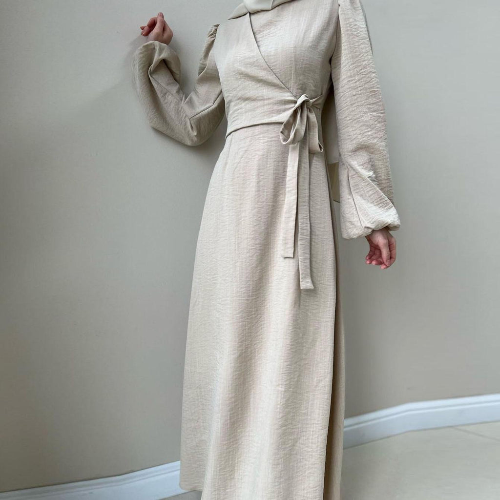 Temperament Long Sleeve Fake Two-piece Lace-up Dress Long Skirt