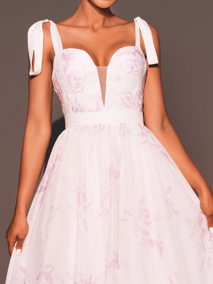 Sleeveless Print A-line Bridesmaid Dress