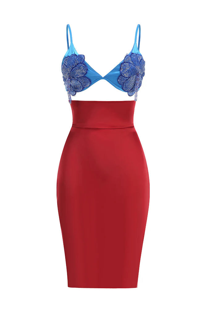 gwendolyn red Beaded Applique Lace-up mini Dress set