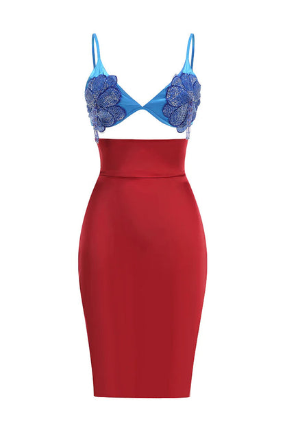 gwendolyn red Beaded Applique Lace-up mini Dress set