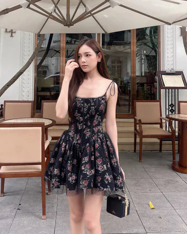 Jubin Mesh printed fishbone mini dress in black