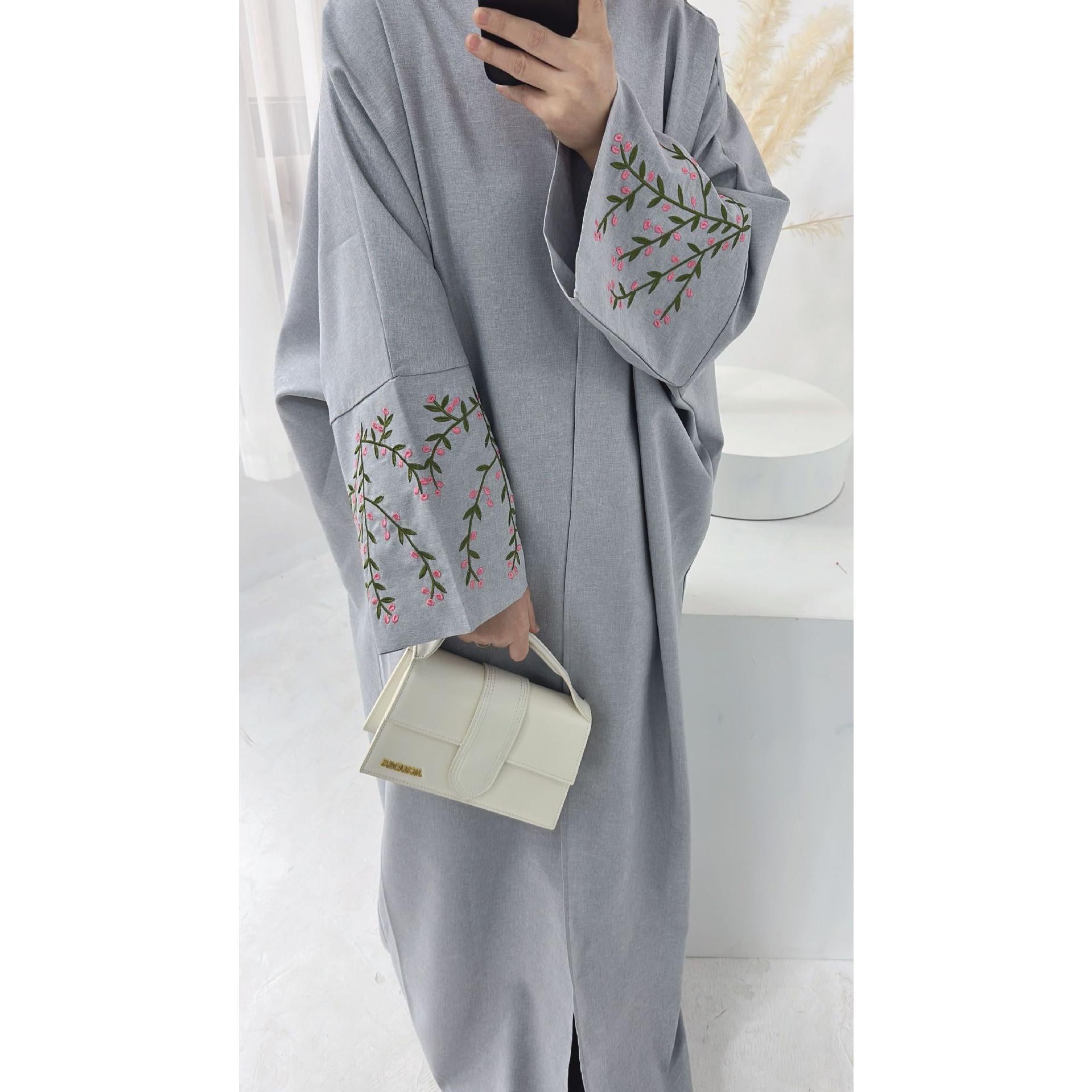 Flower Embroidery Elegant Cardigan Robe