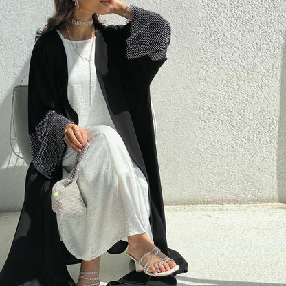 Abaya Muslim Elastic Diamond Mesh Robe