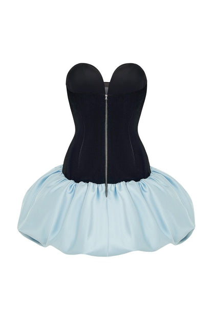 velvet corset satin mini dress in black light blue