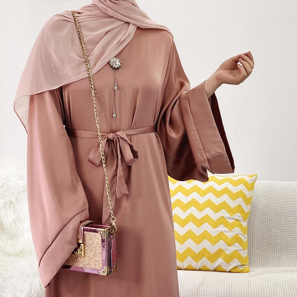 Satin Solid Color Abaya with Zip Pockets
