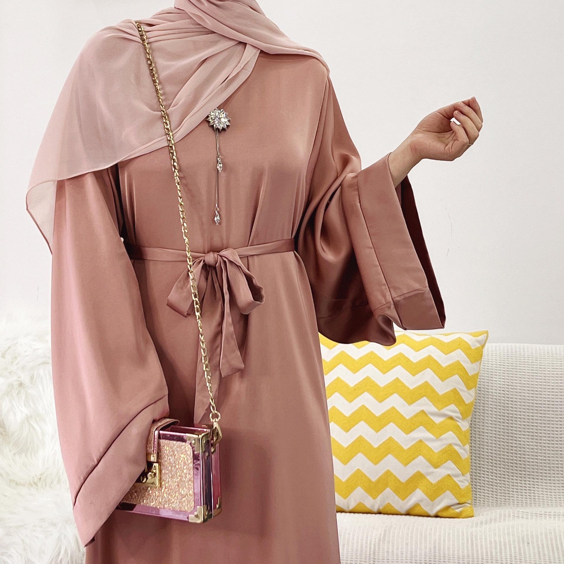 Satin Solid Color Abaya with Zip Pockets
