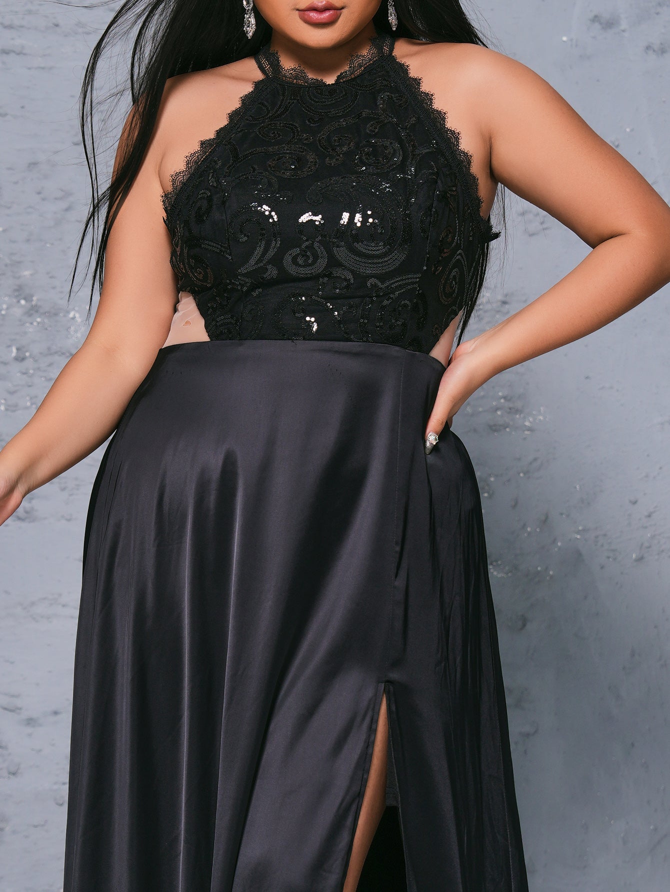 Plus Size Cutout Halter Split Dress